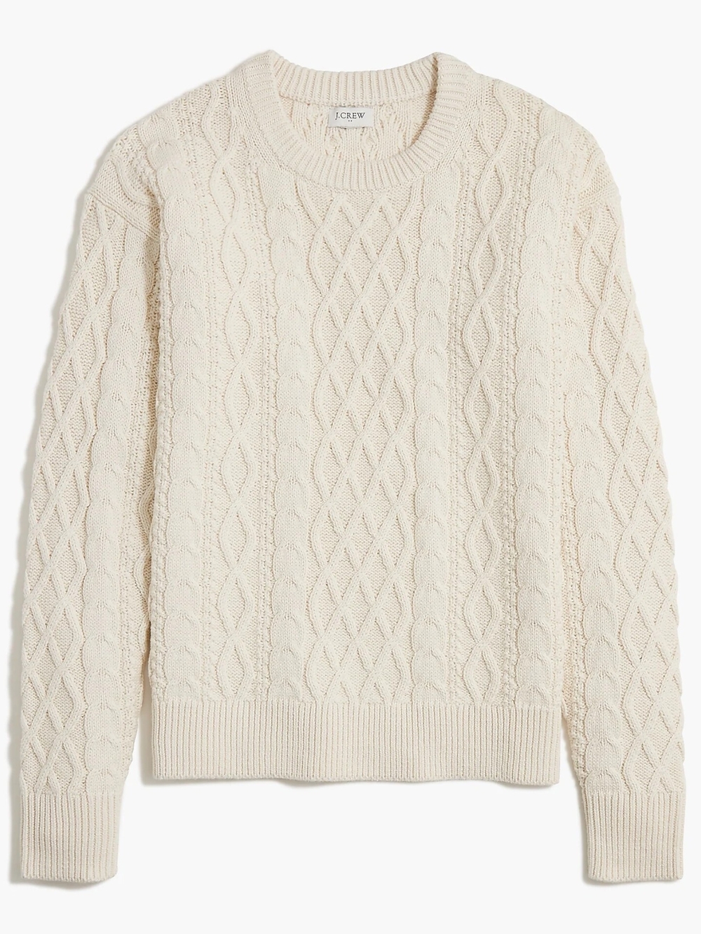 NWT J.Crew Cable Knit Crewneck Sweater 100% Cotton Natural/Ivory XXS Classic